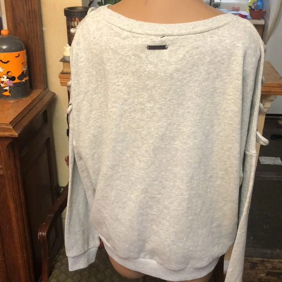 Betsey Johnson performance heather grey cotton lace up sleeve sweater top NWT - Picture 6 of 6